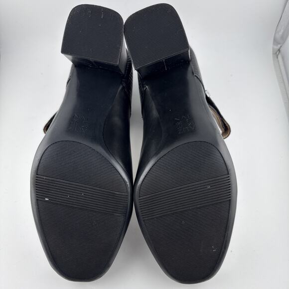 NATURALIZER Reva PUMPS Sz 9M Black Leather Buckle Strap Closed Toe Block Heels - Picture 5 of 6